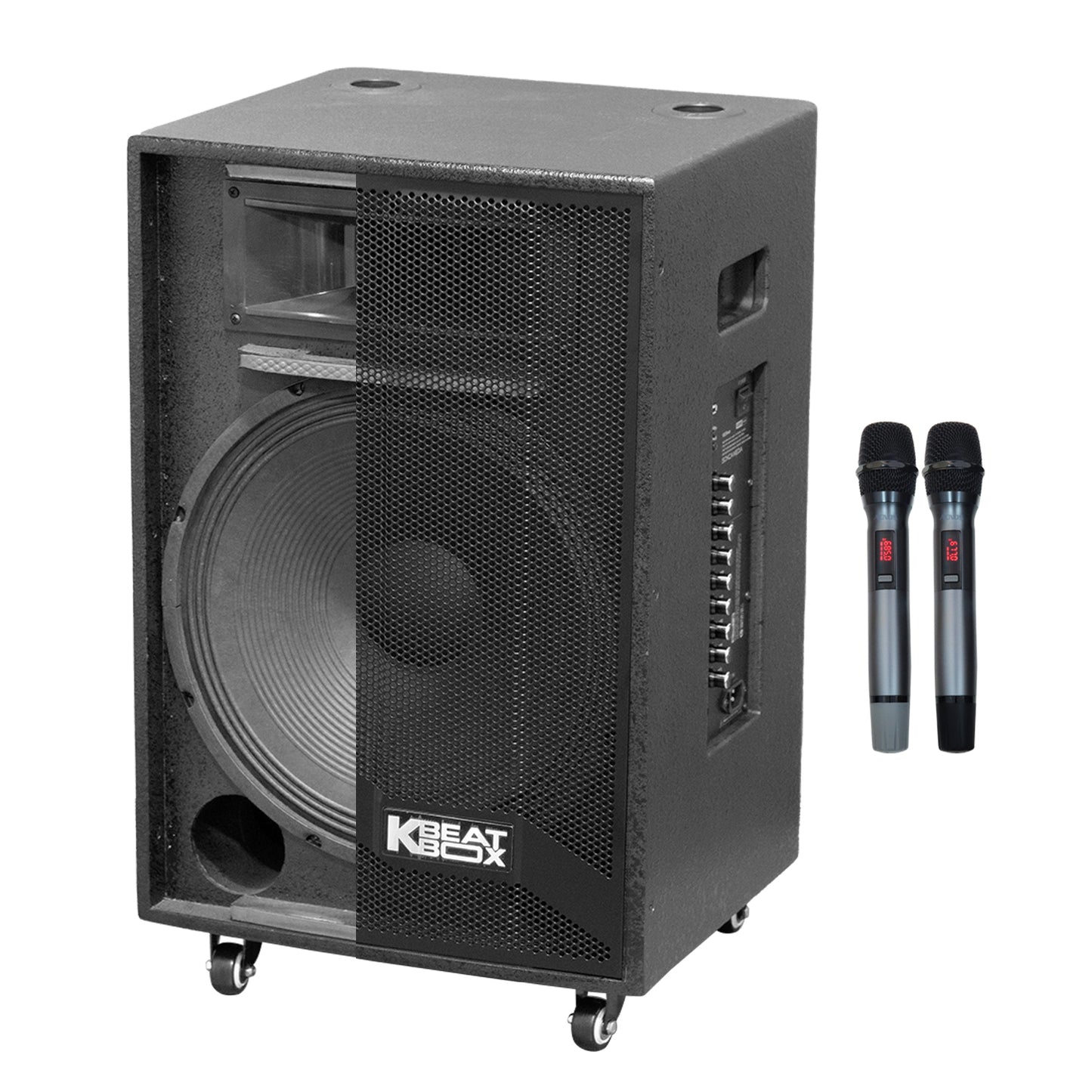 KBEATBOX KB-39NEO - 15" Big Box Karaoke Speaker System | 80W RMS | Wireless Mics